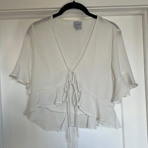 Princess Polly flowy white cropped blouse